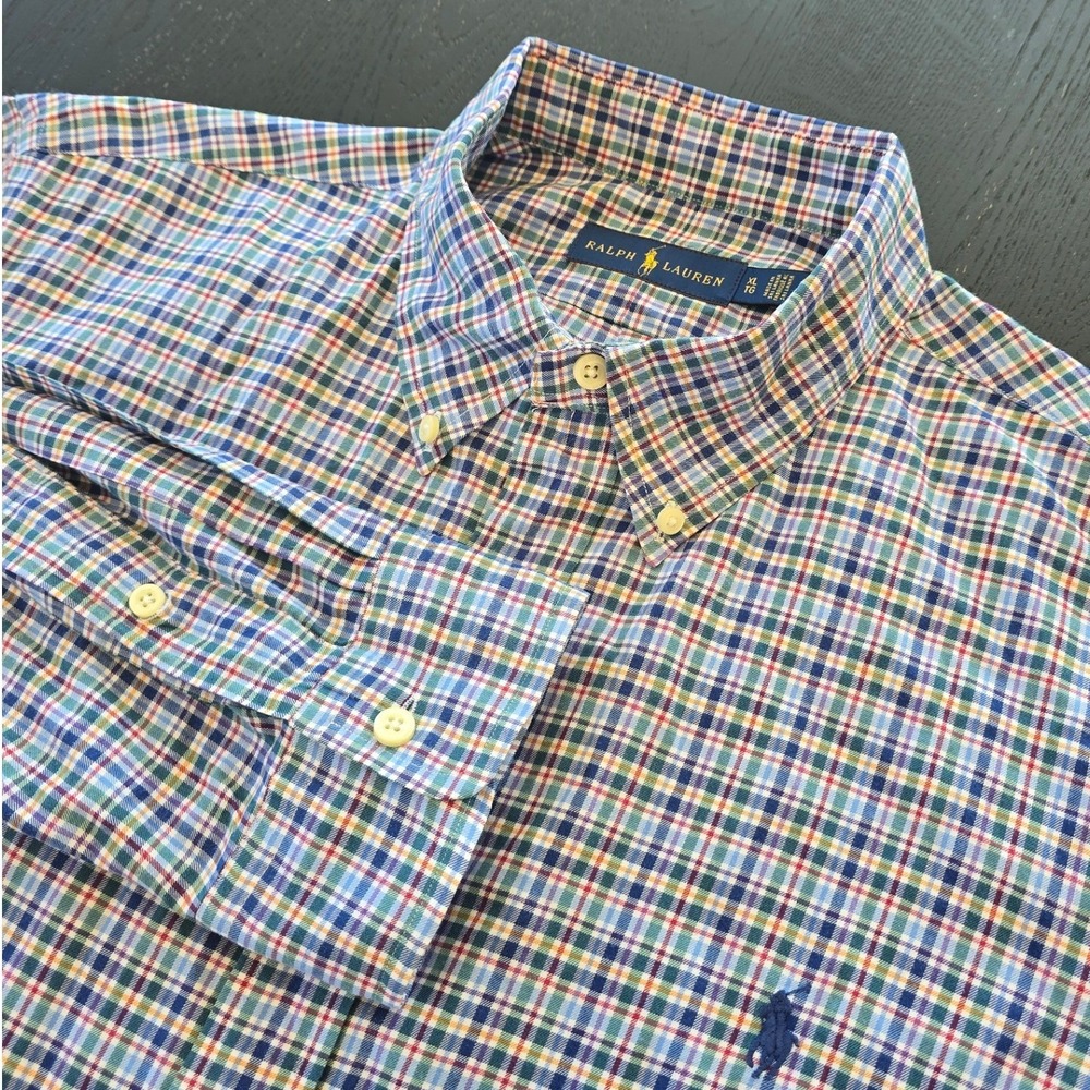 Ralph Lauren Mens XL Multi Color Plaid Button Down Shirt Long Sleeve Cotton XL